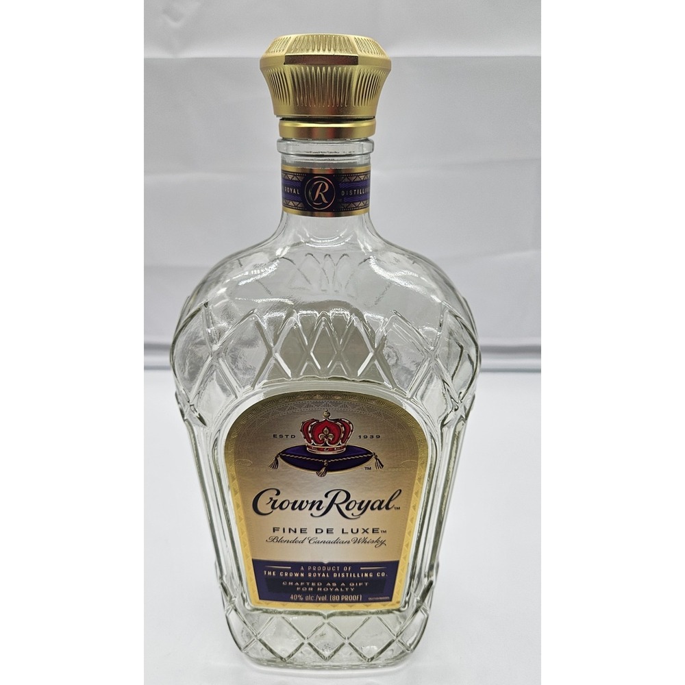 Crown Royal Fine De‎ Luxe Empty 1.75L Glass Bottle with Gold Cap Bar Decor DIY